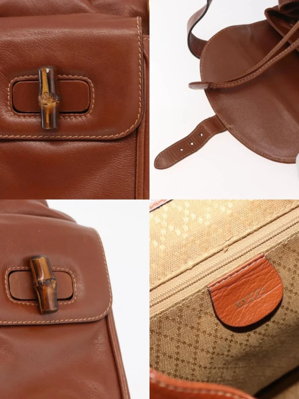 GUCCI Bamboo Backpack Leather Brown Gold 003 2058 0016 Auth ep14447